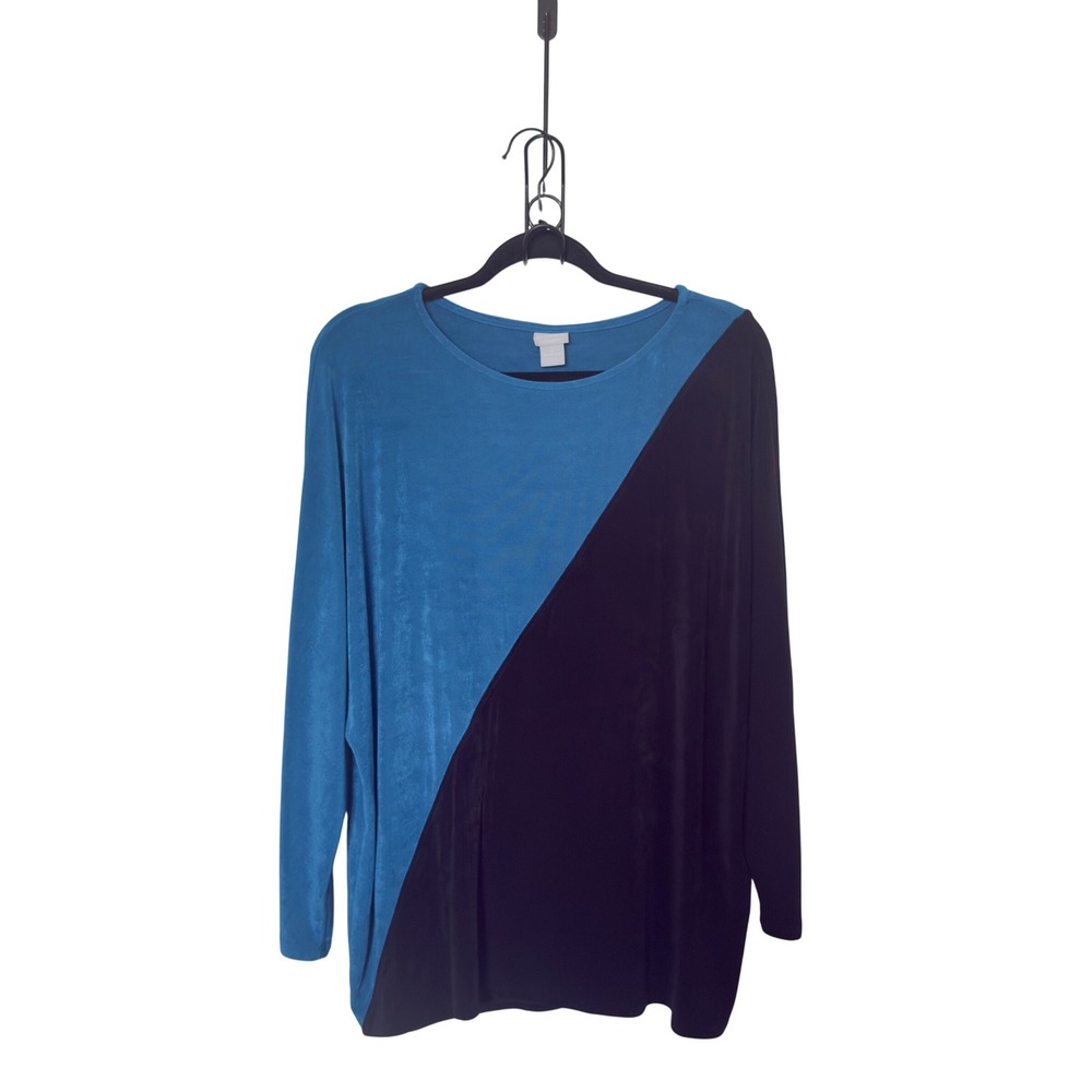 Chico's Travelers Size 3 US 16 Color Blue Black Tunic Top Lagenlook Cruisewear